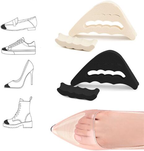 8 Pairs Adjustable Shoe Toe Filler Inserts, Half-Size Toe Pads for Women, Cushion Inserts for Loose Shoes, High Heels, Sneakers & Boots, Black & Beige in Saudi Arabia
