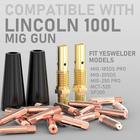 YESWELDER Flux Core Welding Gun Accessories Kit, 24Pcs, 20*.035 Tips & 2*Rubber Wood Gasless Flux Core Nozzles & 2*Gas Diffusers, Compatible with Lincoln Magnum 100L Gasless MIG Welding Torch in Saudi Arabia