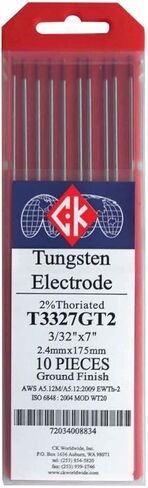 CK T3327GT2 2% قطب كهربائي من التنجستن 3/32 بوصة × 7 بوصة، 10 عبوات in Kuwait