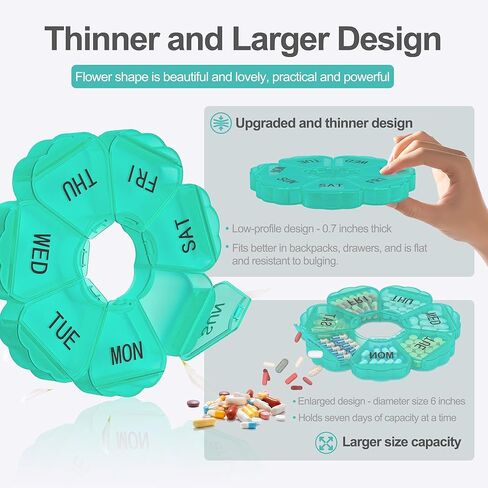 𝐖𝐞𝐞𝐤𝐥𝐲 𝐏𝐢𝐥𝐥 𝐎𝐫𝐠𝐚𝐧𝐢𝐳𝐞𝐫, Thinned and Enlarged 7 Day Pill Organizer, Cute Daily Pill Box with Large Compartment for Travel, Pill Container for Medication, Vitamin, Supplements(Rainbow) in Saudi Arabia