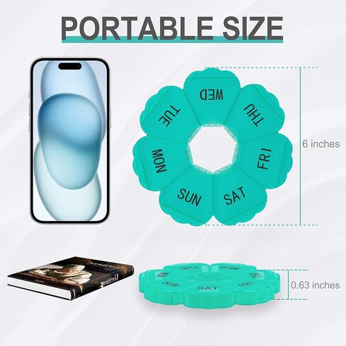 𝐖𝐞𝐞𝐤𝐥𝐲 𝐏𝐢𝐥𝐥 𝐎𝐫𝐠𝐚𝐧𝐢𝐳𝐞𝐫, Thinned and Enlarged 7 Day Pill Organizer, Cute Daily Pill Box with Large Compartment for Travel, Pill Container for Medication, Vitamin, Supplements(Rainbow) in Saudi Arabia