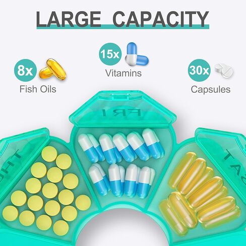 𝐖𝐞𝐞𝐤𝐥𝐲 𝐏𝐢𝐥𝐥 𝐎𝐫𝐠𝐚𝐧𝐢𝐳𝐞𝐫, Thinned and Enlarged 7 Day Pill Organizer, Cute Daily Pill Box with Large Compartment for Travel, Pill Container for Medication, Vitamin, Supplements(Rainbow) in Saudi Arabia