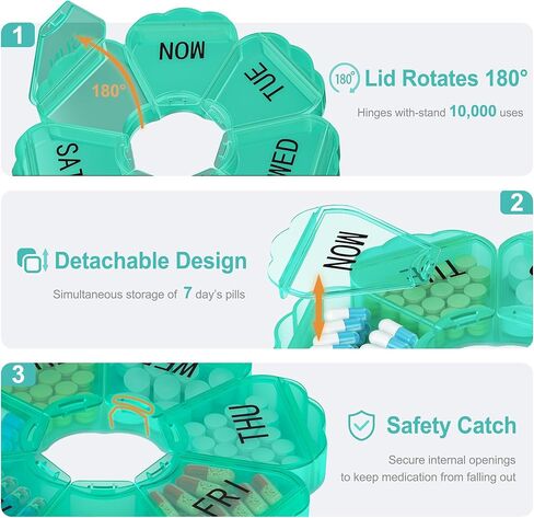 𝐖𝐞𝐞𝐤𝐥𝐲 𝐏𝐢𝐥𝐥 𝐎𝐫𝐠𝐚𝐧𝐢𝐳𝐞𝐫, Thinned and Enlarged 7 Day Pill Organizer, Cute Daily Pill Box with Large Compartment for Travel, Pill Container for Medication, Vitamin, Supplements(Rainbow) in Saudi Arabia