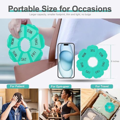 𝐖𝐞𝐞𝐤𝐥𝐲 𝐏𝐢𝐥𝐥 𝐎𝐫𝐠𝐚𝐧𝐢𝐳𝐞𝐫, Thinned and Enlarged 7 Day Pill Organizer, Cute Daily Pill Box with Large Compartment for Travel, Pill Container for Medication, Vitamin, Supplements(Rainbow) in Saudi Arabia