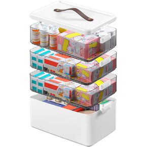 Homaigie Extra Tall 3-Tier Medicine Cabinet Organizer for Upright Medicine Bottles Organizer, Portable Medicine Storage Box with Leather Handle, Empty First Aid Kit Container for Home, Travel in Saudi Arabia