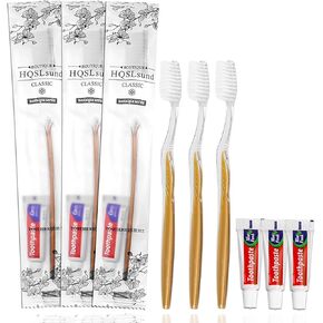 20 قطعة من فرشاة أسنان للاستعمال مرة واحدة مع مجموعة معجون أسنان مغلفة بشكل فردي، مجموعة فرشاة أسنان للسفر، مجموعة فرش أسنان الفندق لـ Airbnb، المأوى/الزفاف/منزل التمريض/الجمعية الخيرية/المشردين، ذهبي in Kuwait
