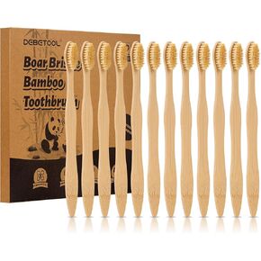 مجموعة من 12 فرشاة أسنان من الخيزران من ديبيتول - فرشاة أسنان بشعيرات الخنزير الطبيعية لصحة اللثة وتبييض الأسنان، فرش أسنان خشبية عضوية للبالغين (خالية من البلاستيك) in Kuwait