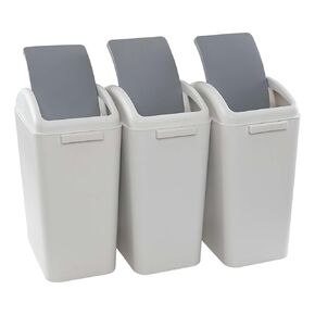 3 عبوات من سلة المهملات البلاستيكية بسعة 4.5 جالون مع سطح متأرجح، سلة قمامة المطبخ بغطاء متأرجح، باللون الأبيض in Kuwait