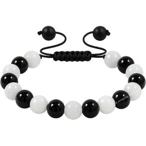 Amazing Gemstone Selenite Black Tourmaline Bracelet for Women Men's Gifts - Protection Healing Crystal Bracelet - 8mm Gemstone Beaded Adjustable Bracelet Pulseras Para Hombres Mujer Stocking Stuffers in Kuwait
