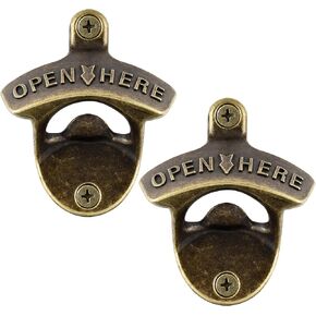 فتاحة زجاجات ريفية مثبتة على الحائط من الفولاذ المقاوم للصدأ غطاء زجاجة بيرة قابلة للتركيب على طاولة خشبية (عبوة من 2) in Kuwait