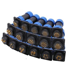 10Sets/lot SP/SD28 Aviation Plug Socket Male+Female 28MM 2/3/4/5/6/7/9/10/12/14-26Pin 4Hole Square Panel Mount(SD28-14P) in Kuwait