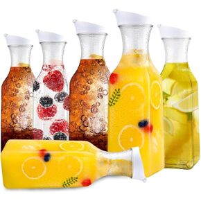 Set of 4 Plastic Carafe with Lid, 50 Oz Carafes for Mimosa Bar, Square Base Juice Containers, Water Bottle, Milk Container, Clear Beverage Containers for Fridge- HAND WASH ONLY in Saudi Arabia