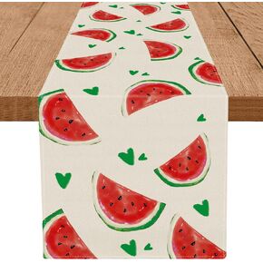 Summer Table Runner Watermelon Green Heart Burlap Table Decoration Holiday Home Party Kitchen Dining Table Supplies 13x72 Inch in Saudi Arabia