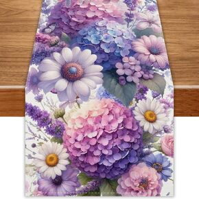 Hydrangea Flowers Spring Table Runner 13x72 Inch Spring Summer Easter Decorations and Supplies for Home Kitchen Dining Room Table Decor in Kuwait