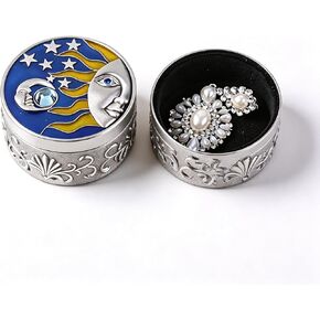 خمر مجوهرات مستديرة نجمة القمر نمط حلية صغيرة تخزين منظم صندوق سبيكة الصدر خاتم صندوق الكنز تذكار (لون القصدير) in Kuwait