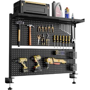 EUREKA ERGONOMIC Metal Pegboard, 43x34inch Clam on Desk Pegboard with Dual Monitor Stand, Garage Pegboard with 4 Accessories, Desk Shelves for Tool organizer, Office, Gaming Desk, Workbench, Black in Kuwait
