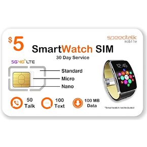 Speedtalk Mobile Smart Watch Kit Kit - 5G 4G LTE Wearables | نقاش غير محدود ونص بيانات 2GB | 3 في 1 Triple-Cut SIM | خطة مسبقة الدفع | Smartwatch وخدمة لاسلكية يمكن ارتداؤها in Kuwait