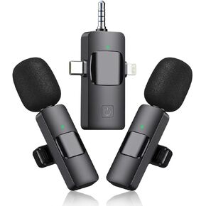 Wireless Lavalier Microphone for iPhone iPad Android Camera, 3-in-1 Universal Receiver Dual Wireless Microphones, 8H Battery Noise Reduction Lapel Mic for YouTube TikTok Video Recording Vlog in Saudi Arabia