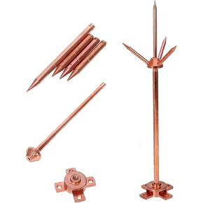 Lightning Rod, Pure Copper Lightning Rod Lightning Three-Pole Spike Brass Removable Lightning Protection Equipment Lightning Protection System Kit for House Roof Bungalow Tin House in Saudi Arabia