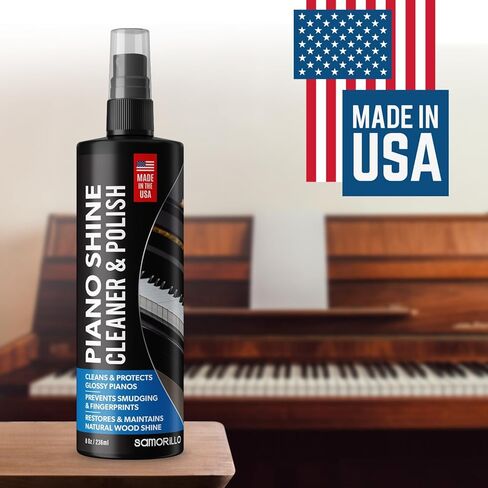 Samorillo Piano Shine Polish & Cleaner - Clean, Polish, Wax & Protect Glossy Pianos & Surfaces - Made in USA - 8 oz Cleaning Solution with Added UV Protectant & Anti-Static - Prevents Dust & Smudges in Saudi Arabia