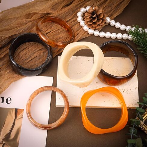 6 Pcs Acrylic Resin Chunky Bangle Bracelets Geometric Cuff Wide Wristband Bracelet Thick Acetate Jewelry Statement Jewelry Set for Women Gift in Saudi Arabia