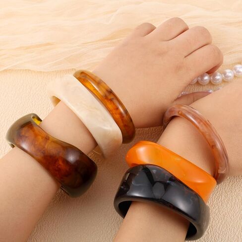 6 Pcs Acrylic Resin Chunky Bangle Bracelets Geometric Cuff Wide Wristband Bracelet Thick Acetate Jewelry Statement Jewelry Set for Women Gift in Saudi Arabia