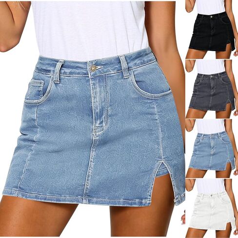 Jean Skorts for Woman Trendy Stretchy High Waisted Denim Mini Skirts Casual Side Slit Y2K Skirt with Pockets in Saudi Arabia