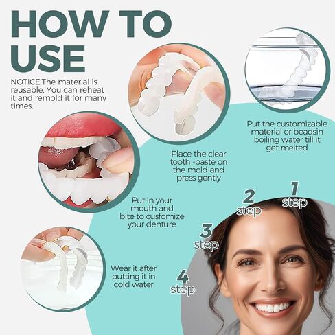 Temporary Snap on Veneers, Natural Looking False Teeth Dentures for Men and Women, Comfortable Fit for Upper and Lower in Kuwait