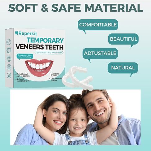 Temporary Snap on Veneers, Natural Looking False Teeth Dentures for Men and Women, Comfortable Fit for Upper and Lower in Kuwait