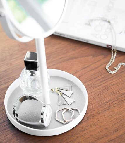 مرآة برجية دائرية - منظم الحمام وغرفة النوم مع صينية، أبيض in Kuwait