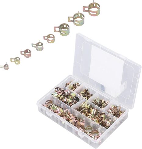 160Pcs Spring Hose Clamp Assortment, 8 Sizes 6-17mm Zinc Steel Bands - Firm Fixing, Smooth Surface Protection, Ideal for Automotive, Plumbing & Gas Hoses in Saudi Arabia