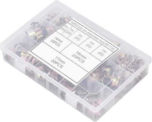 160Pcs Spring Hose Clamp Assortment, 8 Sizes 6-17mm Zinc Steel Bands - Firm Fixing, Smooth Surface Protection, Ideal for Automotive, Plumbing & Gas Hoses in Saudi Arabia