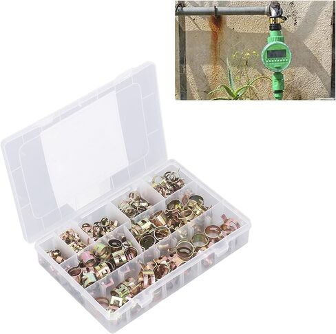 160Pcs Spring Hose Clamp Assortment, 8 Sizes 6-17mm Zinc Steel Bands - Firm Fixing, Smooth Surface Protection, Ideal for Automotive, Plumbing & Gas Hoses in Saudi Arabia