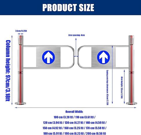 Automatic Stainless Steel Swing Gate One-Way Market Entry Door 90° Manual Pedestrian Gate Left/Right Closure Security Barrier 3.28 x 3.18 Feet in Saudi Arabia