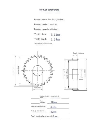 45# Steel spur Gear 1 Module 45 Tooth Cylindrical Gear spur Gear Transmission Gear in Saudi Arabia