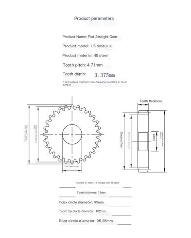 45# Steel spur Gear 1.5 Module 66 Teeth Cylindrical Gear 1.5m spur Gear in Saudi Arabia