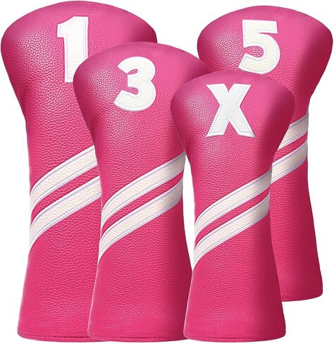 Golf Club Head Covers for Fairway Woods Driver Hybrids, 4pcs Premium PU Leather Women Golf Headcovers Set with No.Tags1 3 5 X.(Rose Red) in Saudi Arabia