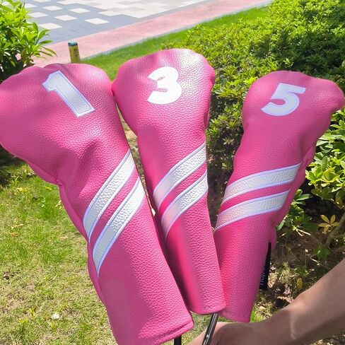 Golf Club Head Covers for Fairway Woods Driver Hybrids, 4pcs Premium PU Leather Women Golf Headcovers Set with No.Tags1 3 5 X.(Rose Red) in Saudi Arabia