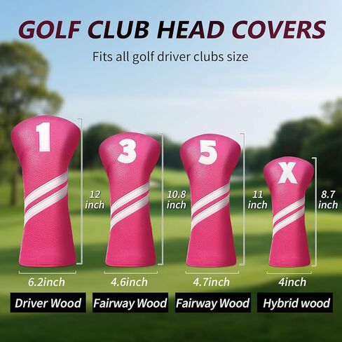 Golf Club Head Covers for Fairway Woods Driver Hybrids, 4pcs Premium PU Leather Women Golf Headcovers Set with No.Tags1 3 5 X.(Rose Red) in Saudi Arabia