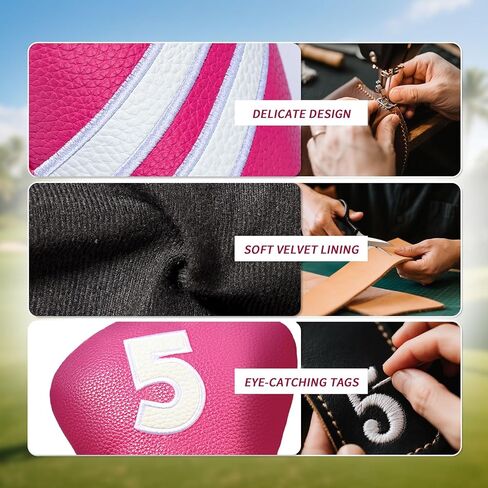 Golf Club Head Covers for Fairway Woods Driver Hybrids, 4pcs Premium PU Leather Women Golf Headcovers Set with No.Tags1 3 5 X.(Rose Red) in Saudi Arabia