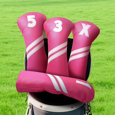 Golf Club Head Covers for Fairway Woods Driver Hybrids, 4pcs Premium PU Leather Women Golf Headcovers Set with No.Tags1 3 5 X.(Rose Red) in Saudi Arabia