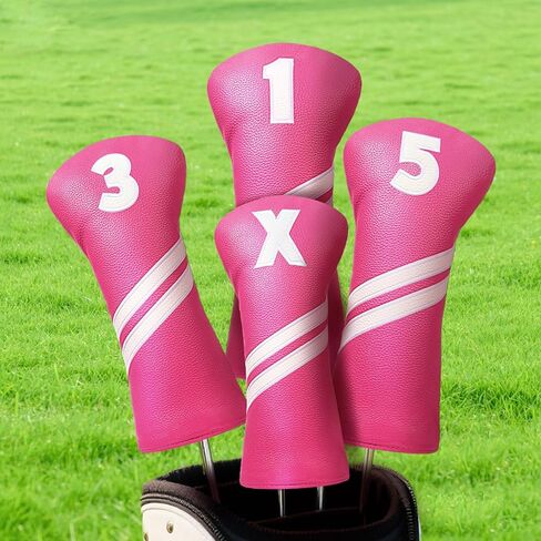 Golf Club Head Covers for Fairway Woods Driver Hybrids, 4pcs Premium PU Leather Women Golf Headcovers Set with No.Tags1 3 5 X.(Rose Red) in Saudi Arabia