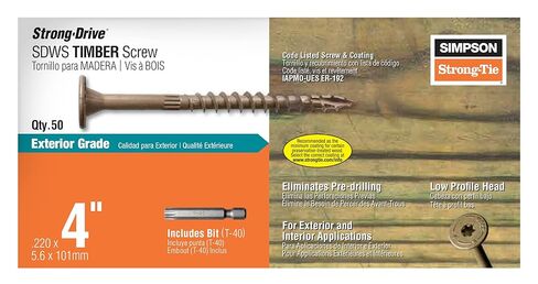 Simpson Strong-Tie SDWS22400DB-R50 Strong-Drive SDWS Timber Screw (Exterior Grade) 0.220 in. x 4 in. T40, Tan (50-Qty) (Pack of 6) in Saudi Arabia