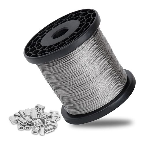 1/16 Wire Rope, 328FT 304 Stainless Steel Cable with 50 Pcs Crimping Sleeves, Steel Wire, Aircraft Cable,7x7 Strand Core,for Outdoor,Indoor, Yard, Garden or Crafts (328FT) in Saudi Arabia