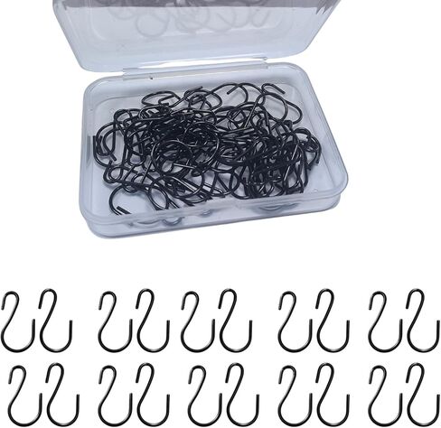 Mini S Hooks, 100 PCS 1 Inch Black S-Hooks for Hanging, Iron Hooks for Jewelry, Kitchen Utensils, Pots, Ornaments, No-Tool Installation Organization in Saudi Arabia