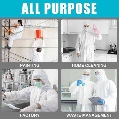 FURWEY Hazmat Suits 5 عبوات من المآزر الواقية التي يمكن التخلص منها، مع معصمين وكاحل وقلنسوة مطاطيين، متوفرة في 4 أحجام in Kuwait