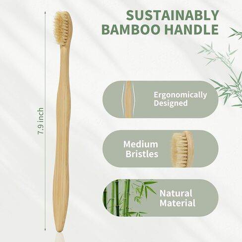 مجموعة من 12 فرشاة أسنان من الخيزران من ديبيتول - فرشاة أسنان بشعيرات الخنزير الطبيعية لصحة اللثة وتبييض الأسنان، فرش أسنان خشبية عضوية للبالغين (خالية من البلاستيك) in Kuwait