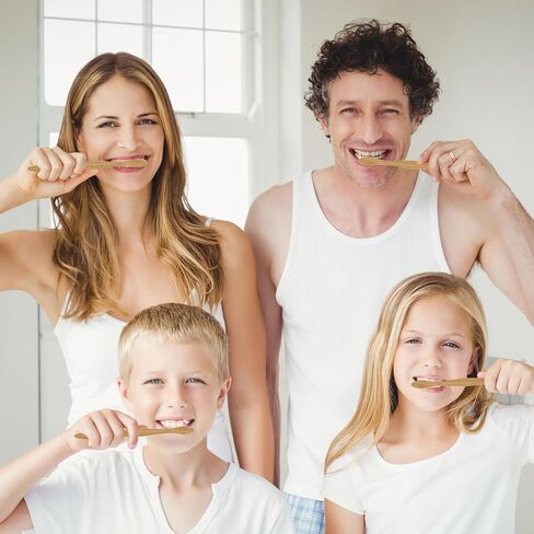 مجموعة من 12 فرشاة أسنان من الخيزران من ديبيتول - فرشاة أسنان بشعيرات الخنزير الطبيعية لصحة اللثة وتبييض الأسنان، فرش أسنان خشبية عضوية للبالغين (خالية من البلاستيك) in Kuwait