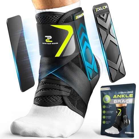 ZOELION Ankle Brace for Men Women with Auto-adaptive Side Pads, [Slim Fit & Flex Support] Ankle Stabilizer Support, Quick Hook & Loop Lace Up Ankle Brace for Sprained Ankle,Injury Recovery,Sports, M in Saudi Arabia
