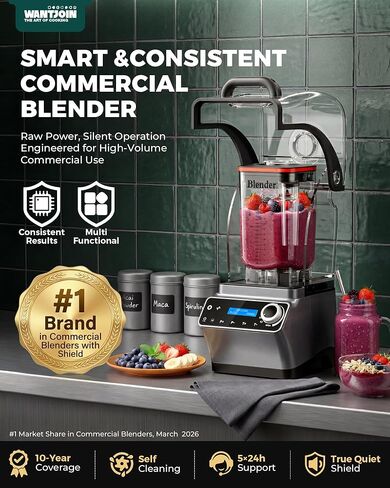 WantJoin Commercial Blender - 68 oz Quiet Commercial Blender for Smoothies with Sound Enclosure, 2200W Upgraded Copper Motor, 30000RPM, 7 Speeds, Blenders for Frozen Drinks, Juice, Soup in Saudi Arabia
